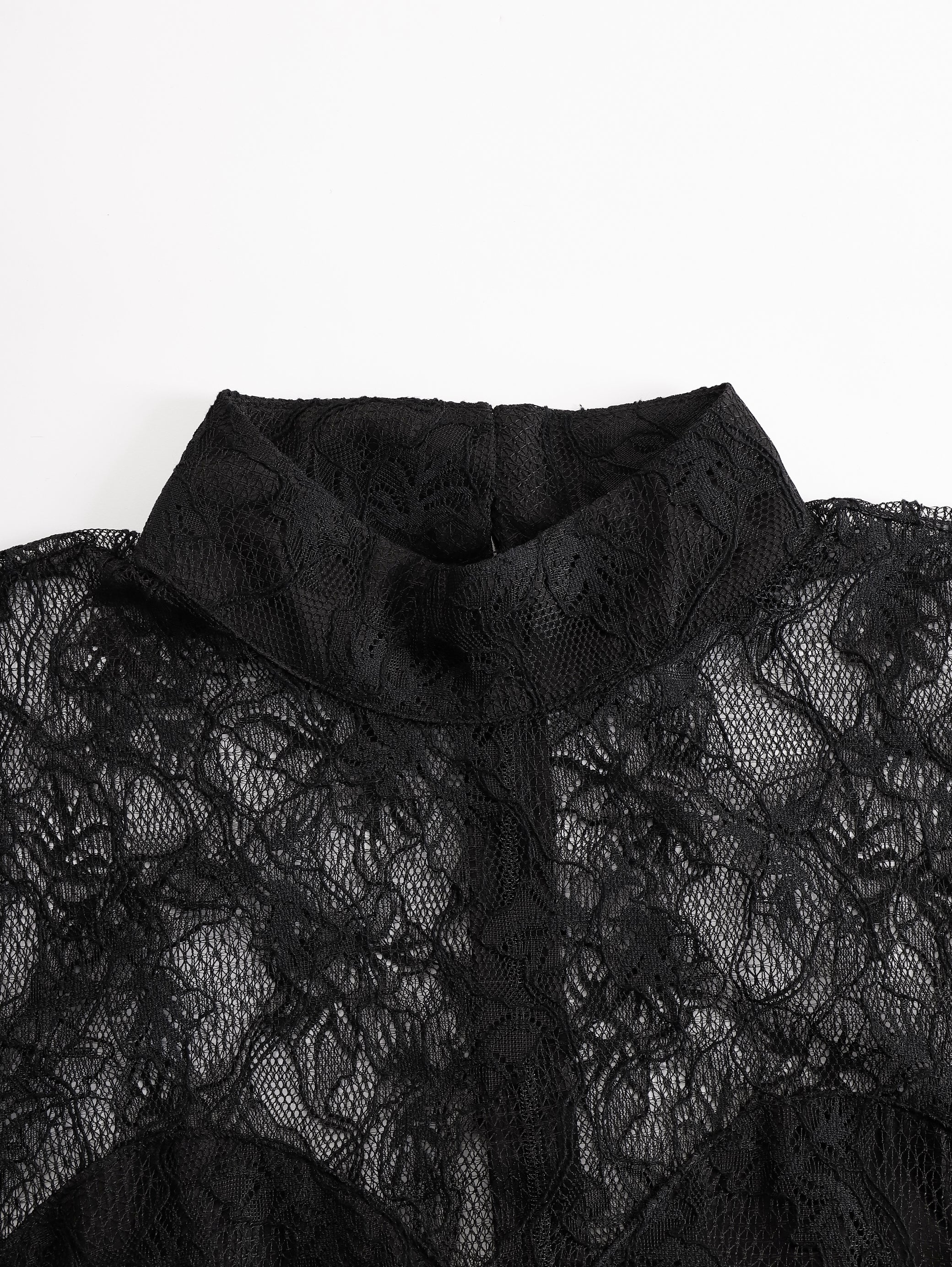 Black Lace Illusion Bodice Wide-Leg Evening Jumpsuit